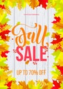 Autumn sale shopping discount vector poster fall maple leaf gold web banner Royalty Free Stock Photo