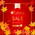 Autumn sale special offer Instagram template red background with leaves