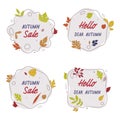 Autumn Sale Sticker with Bright Foliage of Different Leaf Color Vector Template Set Royalty Free Stock Photo