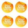 Autumn orange sale stickers set 50%, 60%, 70%, 80% off Royalty Free Stock Photo