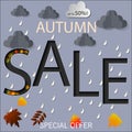 Autumn sale text vector banner with colorful seasonal fall leaves in orange background for shopping discount Vector illustration. Royalty Free Stock Photo