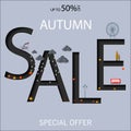 Autumn sale text vector banner with colorful seasonal fall leaves in orange background for shopping discount Vector illustration. Royalty Free Stock Photo