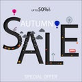 Autumn sale text vector banner with colorful seasonal fall leaves in orange background for shopping discount Vector illustration. Royalty Free Stock Photo