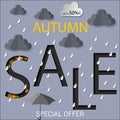 Autumn sale text vector banner with colorful seasonal fall leaves in orange background for shopping discount Vector illustration. Royalty Free Stock Photo