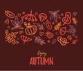 Autumn sale text vector banner with colorful seasonal fall leaves in orange background for shopping discount promotion Royalty Free Stock Photo