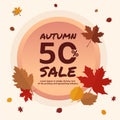 Autumn sale up to 50 percent. Banner promotion autumn season, leaves background with falling leaves. Autumn season and shopping on Royalty Free Stock Photo