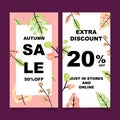 Autumn sale vertical banners set with watercolor leaves Royalty Free Stock Photo