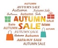 autumn sale - words cloud with shopping bags. Vector bright illustration Royalty Free Stock Photo