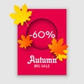 Autumn sale yellow fall leaves background. Colorful foliage nature element banner vector. Business retail abstract decoration spac Royalty Free Stock Photo