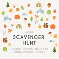 Autumn Scavenger Hunt Game or Woodland Walk Card, Poster or Invitation. Vector Design