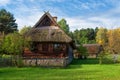 Rural farmstead ancient wooden house Rumsiskes Lithuania