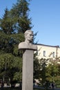 Granite bust of writer Maxim Gorky on pedestal in local square