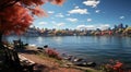 Autumn scene with city and lake view at Daylight Royalty Free Stock Photo