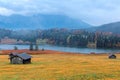 Autumn scene of Lake Geroldsee, a beautiful alpine lake in Gerold between Garmisch-Partenkirchen & Mittenwald in Bavaria Germany Royalty Free Stock Photo