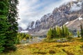 Autumn scene at Lake O`Hara in the Canadian Rockies of Yoho National Park Royalty Free Stock Photo