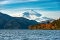 autumn scene of mountain Fuji and Lake Ashinoko, Hakone, Japan, travel background