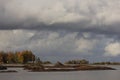 Autumn scene in Vita Sannar. Moody sky over the shore of Lake Vanern Royalty Free Stock Photo
