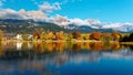 Autumn scenery of beautiful Lake Ritzensee on a sunny day in Saalfelden, Salzburger Land