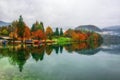 Autumn scenery of colorful trees reflected in lake water Royalty Free Stock Photo