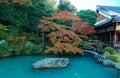 Autumn scenery of a Japanese garden in Shoren-In, a famous Buddhist temple in Kyoto Japan Royalty Free Stock Photo