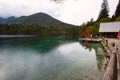 Autumn scenery at lake Fusine mountain lake