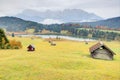 Autumn scenery of Lake Geroldsee with Karwendel mountains in the background Royalty Free Stock Photo