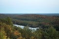 Scenery of Autumn landscape stock photos.  Autumn scenery view multicolor trees, sky, river.  Picture. Image Royalty Free Stock Photo