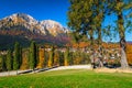 Autumn scenery in Prahova valley with Bucegi mountains, Carpathians, Romania Royalty Free Stock Photo