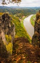 Autumn scenery with top view of Elbe valley in the Saxon Switzerland, Germany