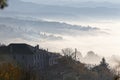 Autumn scenery up early with fog in Zagorochoria, Epirus Greece Royalty Free Stock Photo