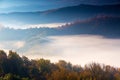 Autumn scenery up early with fog in Zagorochoria, Epirus Greece Royalty Free Stock Photo