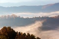 Autumn scenery up early with fog in Zagorochoria, Epirus Greece Royalty Free Stock Photo