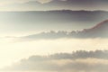 autumn scenery up early with fog in Zagorochoria, Epirus Greece Royalty Free Stock Photo