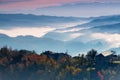 autumn scenery up early with fog in Zagorochoria, Epirus Greece Royalty Free Stock Photo