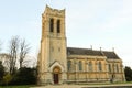 A autumn scenic view of an old church in Woburn, UK.