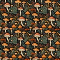 Autumn seamles pattern with fairytale mushrooms. Intricate background with mushrooms, texture design for gift wrap