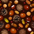 Autumn seamless background with various nuts. Vector illustration.