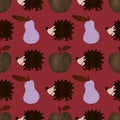 Autumn seamless hedgehog and pears and apples pattern for fabrics and packaging and gifts and kids