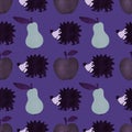 Autumn seamless hedgehog and pears and apples pattern for fabrics and packaging and gifts and kids