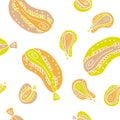 Autumn seamless pattern with abstract zucchini, apples and pears. Perfect for T-shirt, textile and prints. Royalty Free Stock Photo