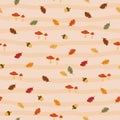 Autumn seamless pattern with acorns,oak leaves and mushrooms in orange,brown,green,beige and yellow Royalty Free Stock Photo
