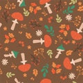 Autumn seamless pattern with amanita. Vector graphics