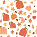 Autumn Seamless Pattern Background Yellow Leaves And Pumpkins Ornament Fall Season Royalty Free Stock Photo