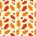 Autumn Seamless Pattern Background Yellow Oak Leaves Ornament Fall Season Royalty Free Stock Photo