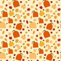 Autumn Seamless Pattern Background Yellow Oak Leaves And Pumpkins Ornament Fall Season Royalty Free Stock Photo