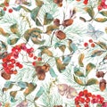 Autumn seamless pattern with branches of rowan