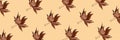 Autumn seamless pattern brown maple-leaf banner beige