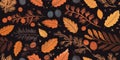 Autumn seamless pattern with different with autumn elements, leaves and plants, seasonal colors Royalty Free Stock Photo