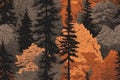 Autumn seamless pattern with firs, pines and other trees. Coniferous forest. illustration of Generative AI. Royalty Free Stock Photo