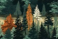 Autumn seamless pattern with firs, pines and other trees. Coniferous forest. illustration of Generative AI. Royalty Free Stock Photo